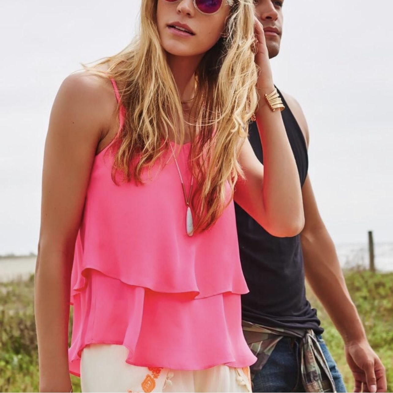 FRANCESCA'S | Emmelee Coral Light Orange Layered Shift Spaghetti Strap Tank Top