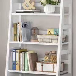 56.5 in. White Wood 5-Shelf Ladder Bookcase Modern Bookshelf with 5-Tier Shelves