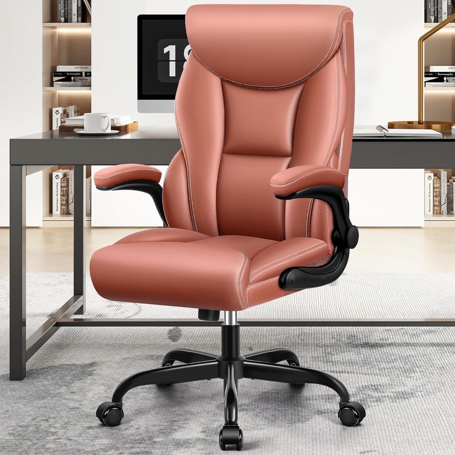 Office Chair Leather, Big and Tall Ergonomic Desk Chair Executive Office Chair, Comfy PU Leather Home Desk Chair, High Back Swivel Computer Desk Chair