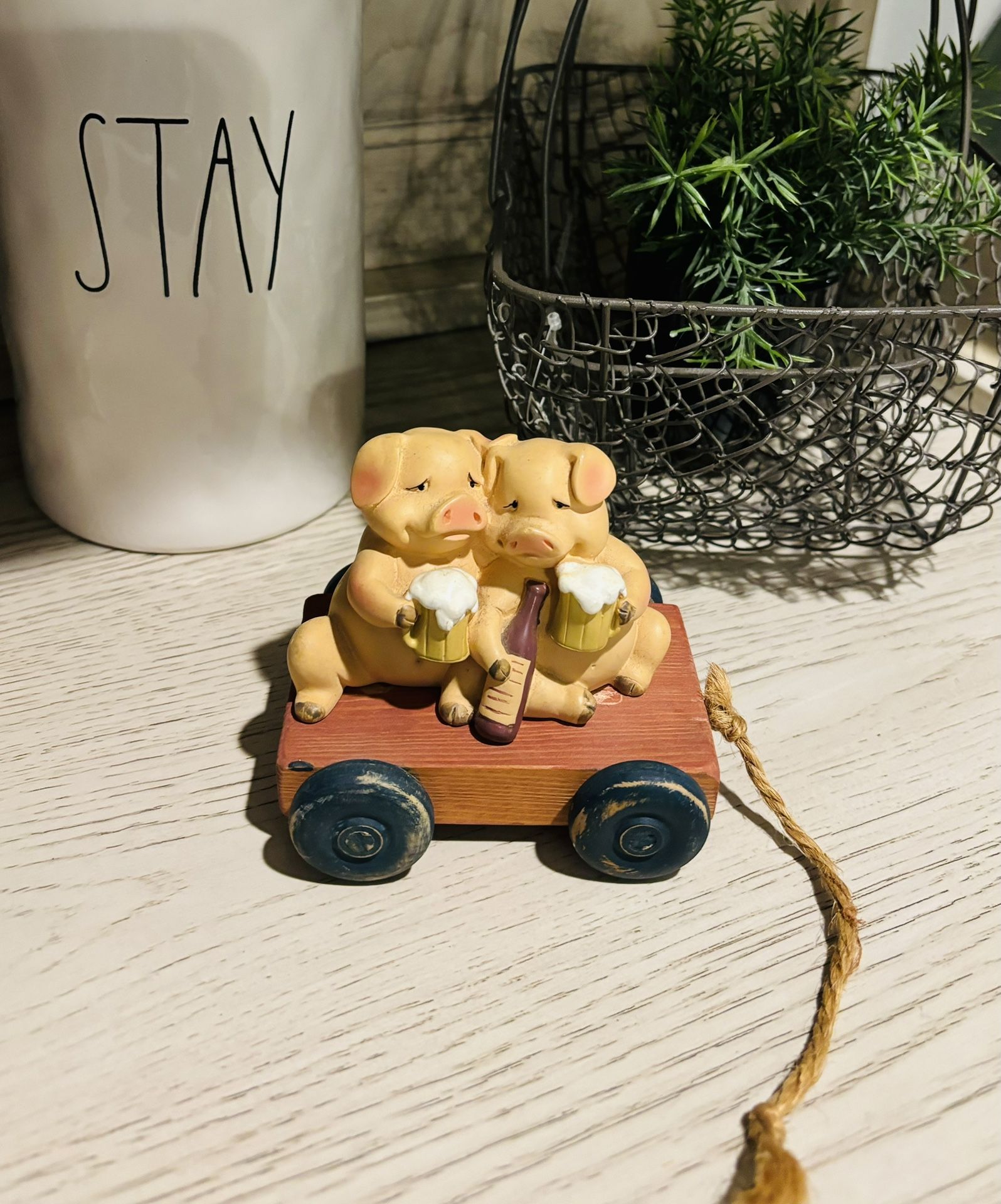 Adorable Figure on a Wagon w/ String Pull