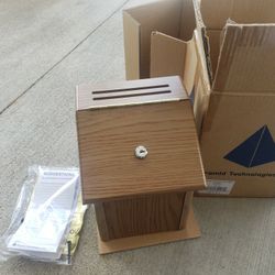 New wood suggestion box with keys. Can be mounted or set on table. Great for invites and more.