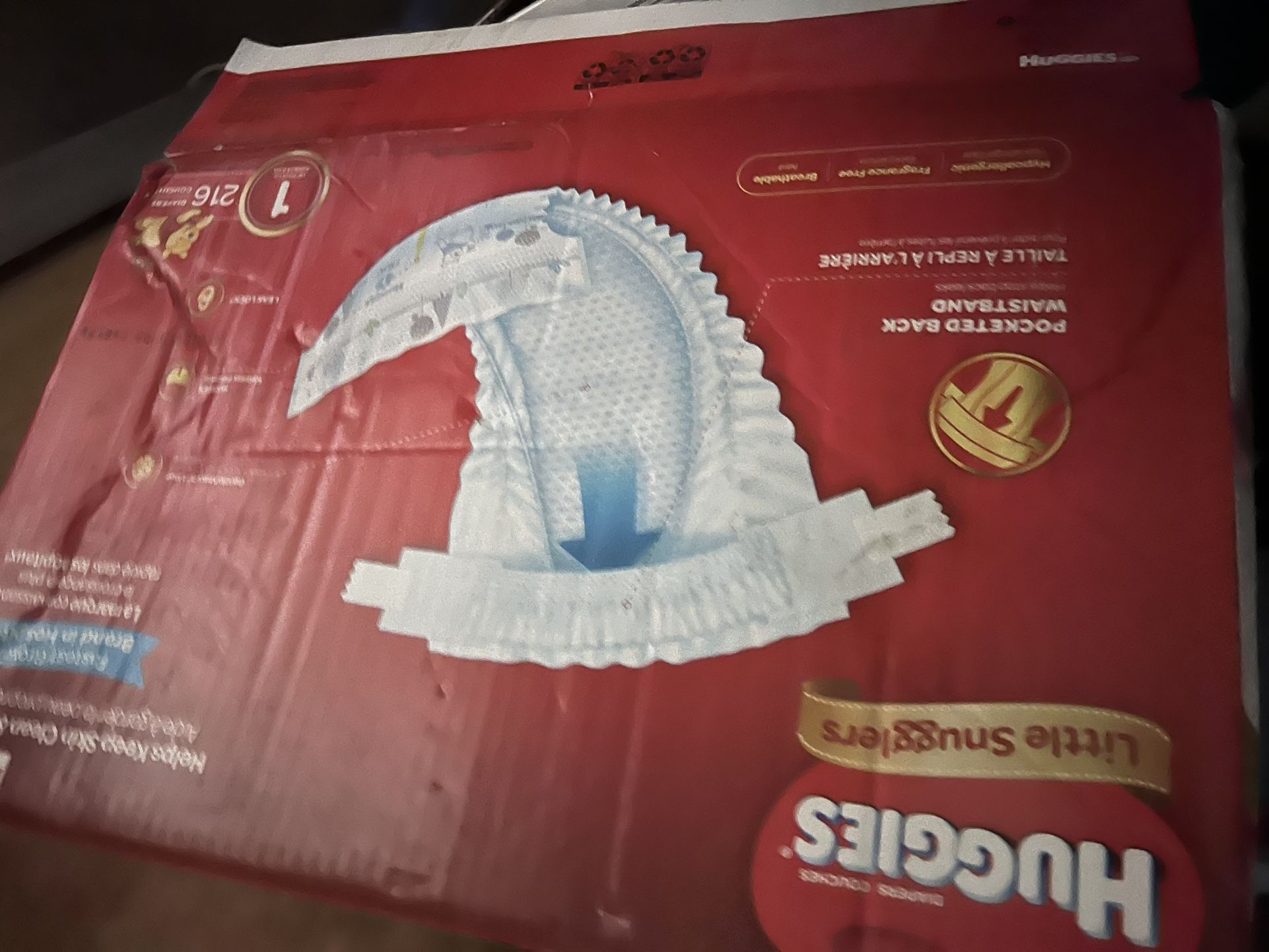 Box of Huggies.