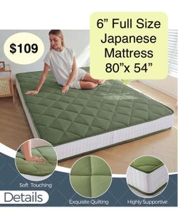 6” Full Size Extra Thick Japanese Futon Floor Mattress Foldable Full Mattress Full Size Diamond Pattern Pad, Japanese Tatami for Adults, Roll Up Guest