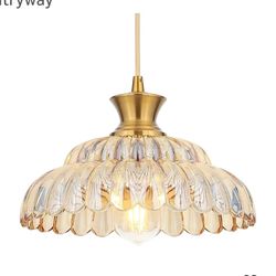 1075: New Amber Glass Pendant Lights, 11.8" Brushed Gold Lighting Glass Light Fixtures Modern Amber Chandelier Vintage Hanging Ceiling for Kitchen Isl
