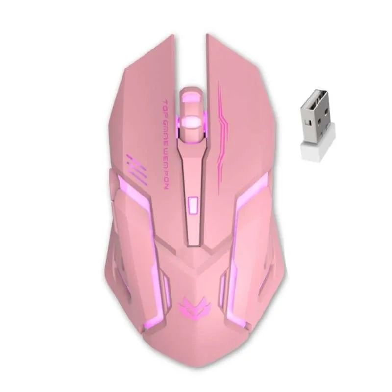 Wireless Mute Mouse,1600dpi 6 Keys Rechargeable Ergonomics Mechanical Gaming Mouse for Office E-Sports,Pink