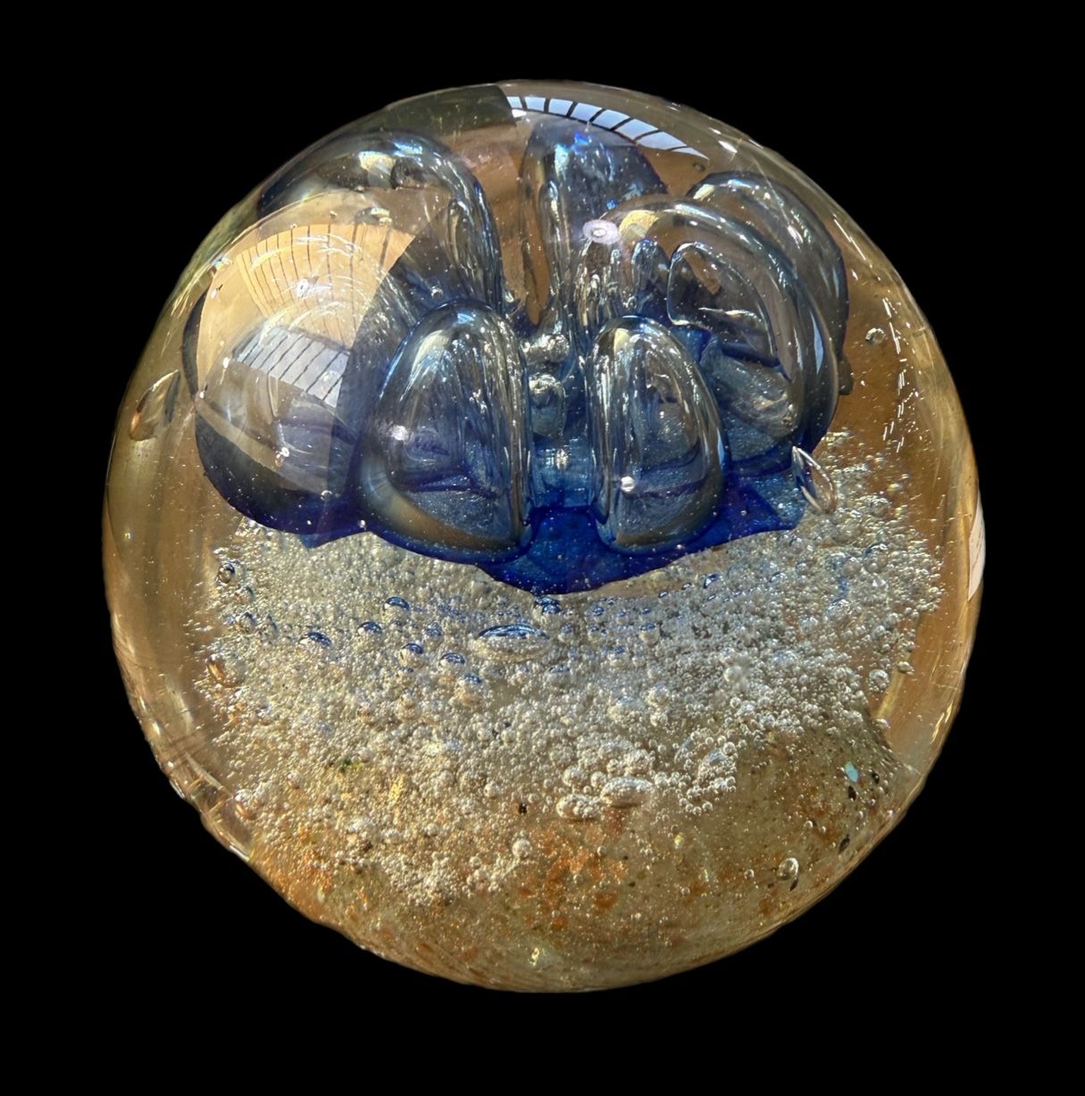 Murano Glass Ball Blue Beige Colors Large Heavy Paperweight 6in Tall