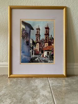 Mexican Village #2 Original Watercolor Art by Cervantes