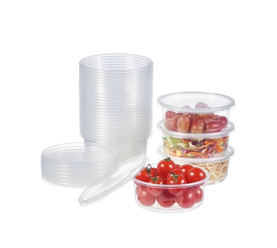 Open Box FULING [50 Set - 8 oz. Plastic Deli Food Storage Containers With Lids Disposable Clear Small Togo Containers …
