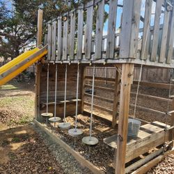 Wooden Outdoor Jungle Gym / Playset w Slide, Monkey Bars & Clubhouse