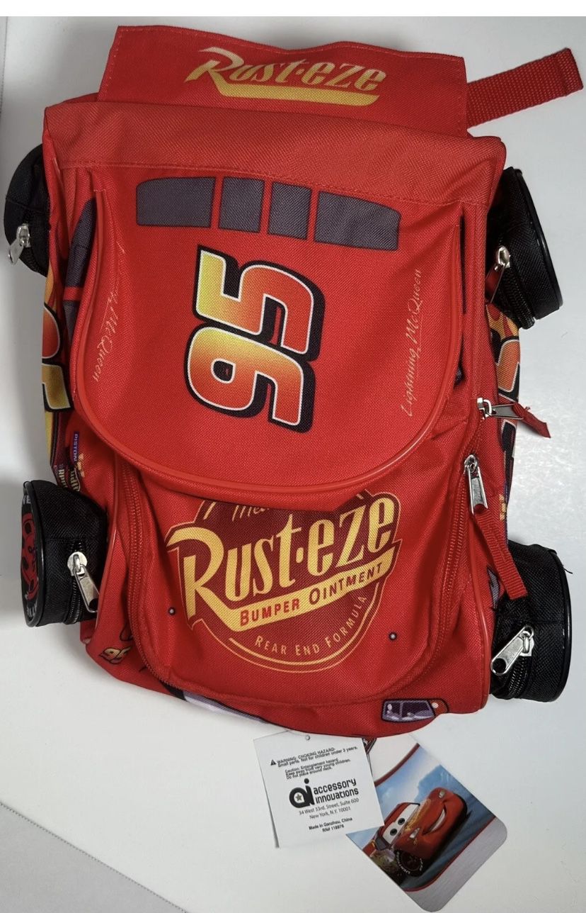 Disney Pixar Lightning McQueen Rust-eze Backpack Red Kids Race Car