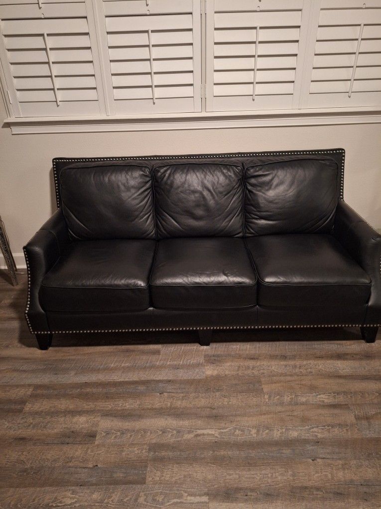 Sofia Vergara Black Leather Studded Sofa