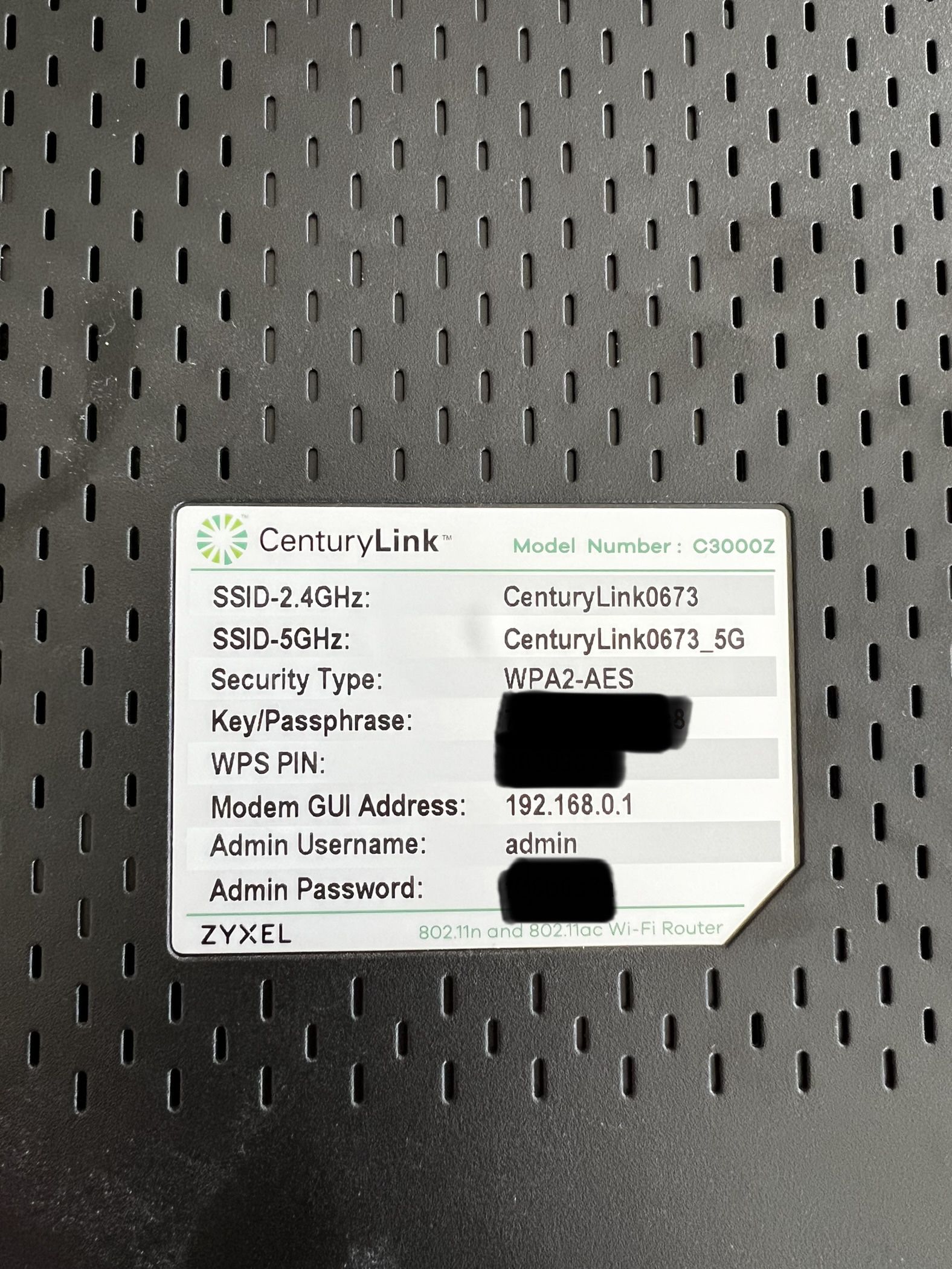 CenturyLink ZyXEL C3000Z Dual-Band 802.11b/g/n Gigabit Modem Router ~ FREE SHIP