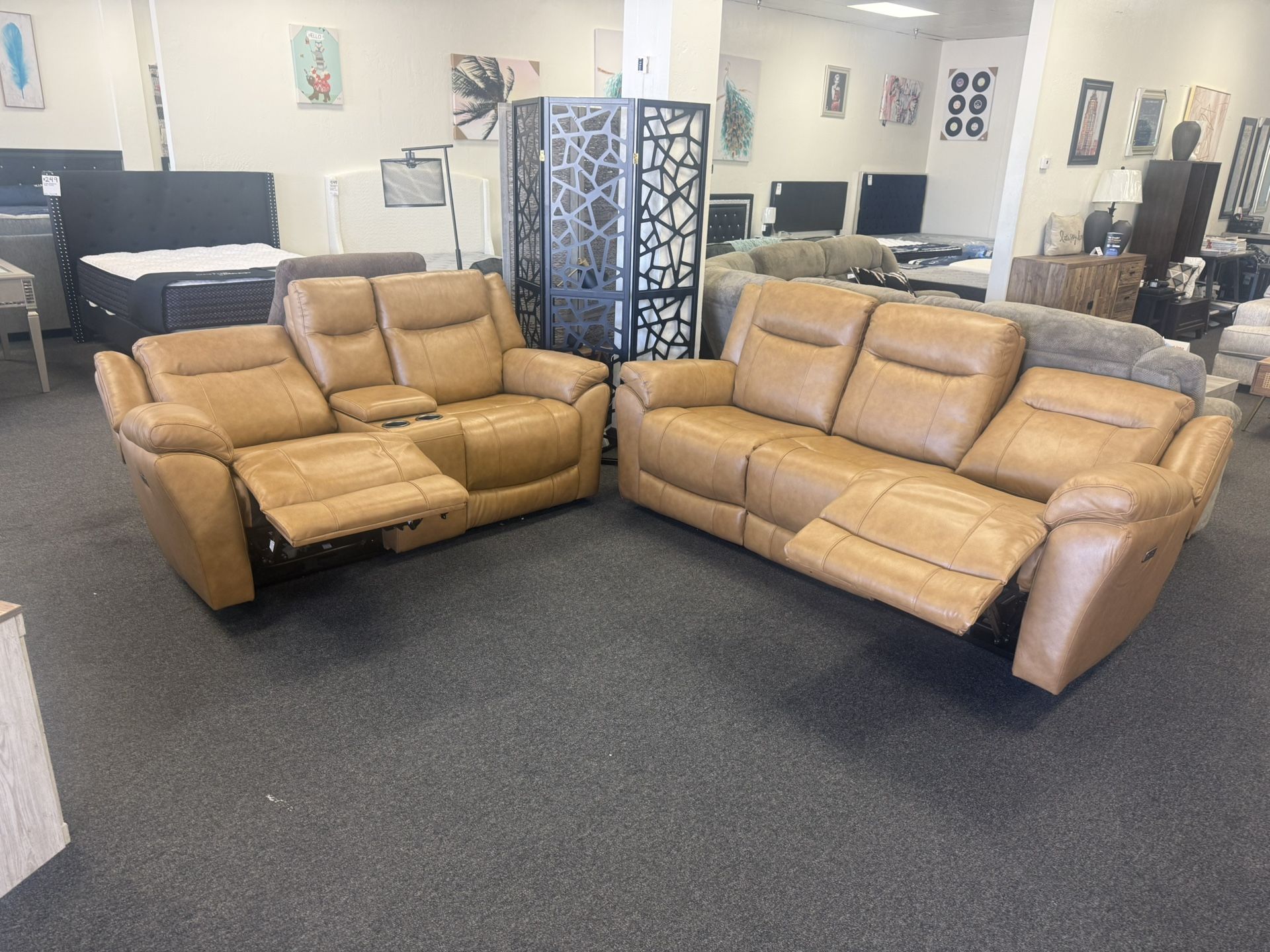Power Reclining Sofa And Loveseat In Top Grain Leather 