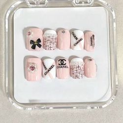 Luxury pink tweed press on nails
