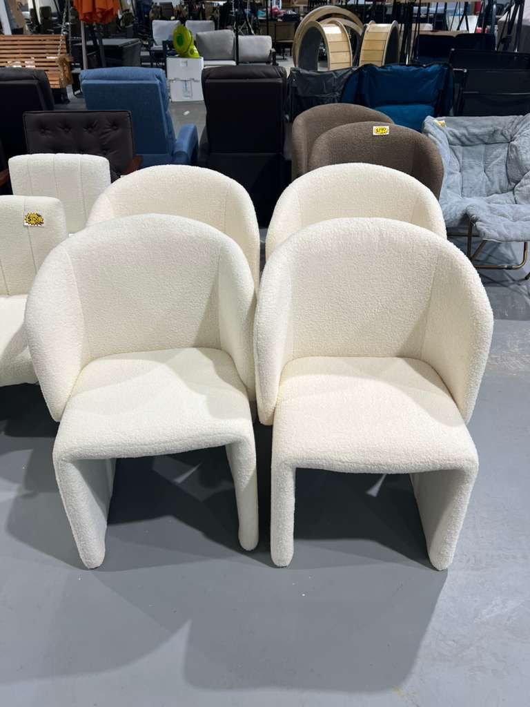 New Dining Chair Upholstered Set of 4,Stylish Accent Barrel Side Chairs Cozy Sofa Chairs Teddy Velvet Comfortable Armchairs for Bedroom Reading Room W