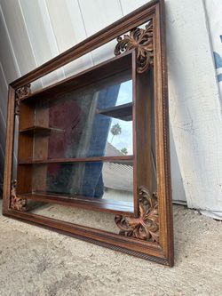 Beautiful Vintage Ornate Wood Wall Shelf with Mirror