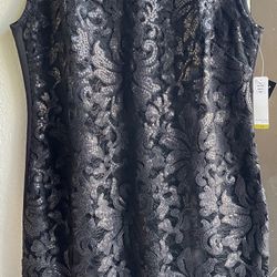 Black Dress Christmas Holiday Lace & Sequined Cocktail Dress Size 14