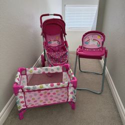 Kids Doll Crib, Stroller And High Chair