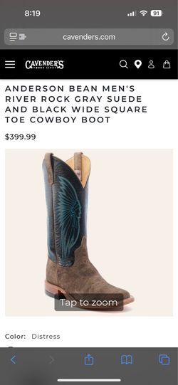 ANDERSON BEAN MEN'S RIVER ROCK GRAY SUEDE AND BLACK WIDE SQUARE TOE COWBOY BOOT