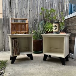 Pair Of End Tables, Mid-Century Modern Style Record Vinyl Storage