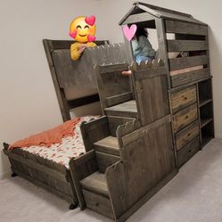 Bunk Bed Queen Size With staircase And Storage Areas