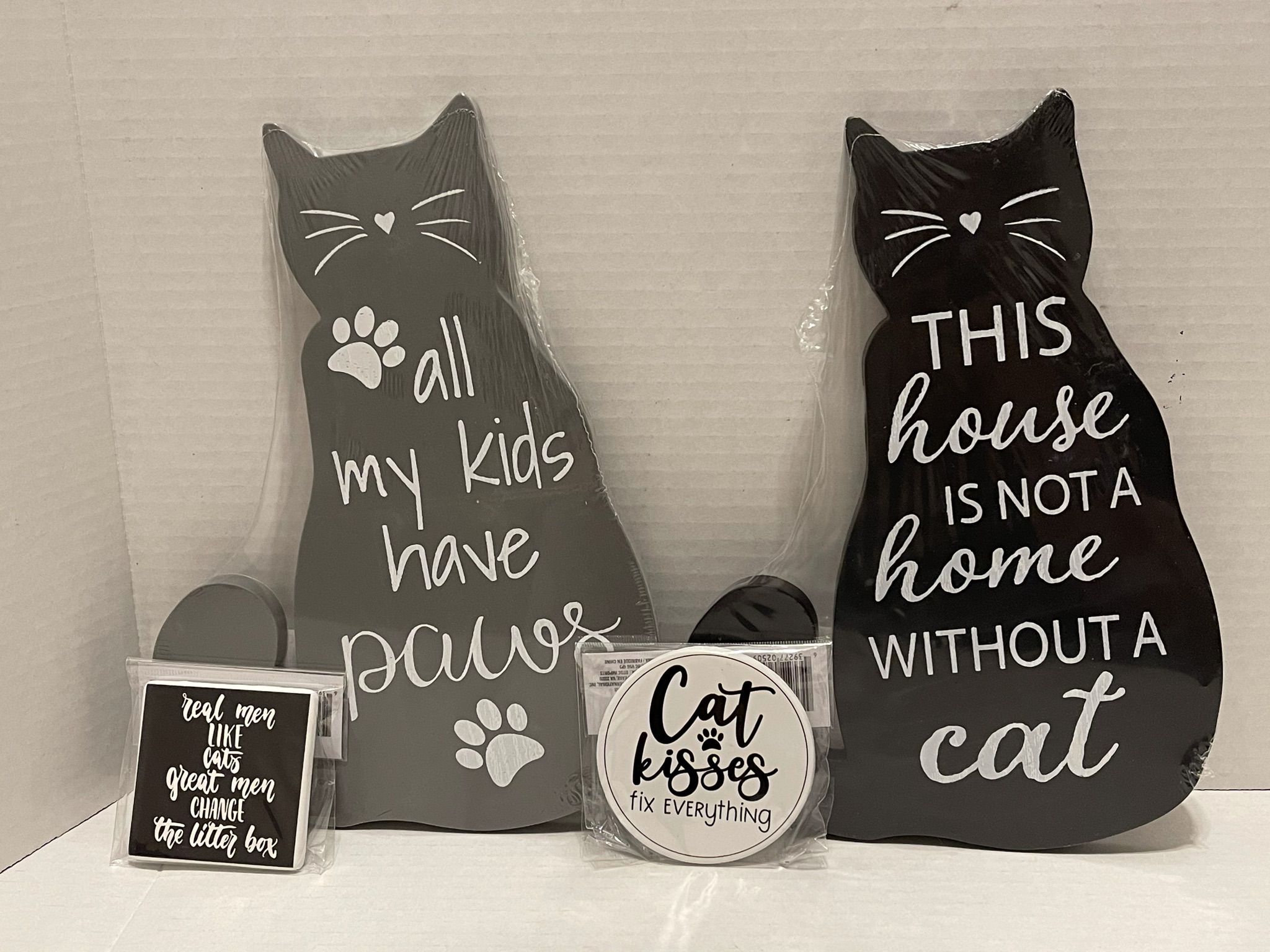 All my kids have paws & This house is not a home without a cat cutout signs & 2 magnets
