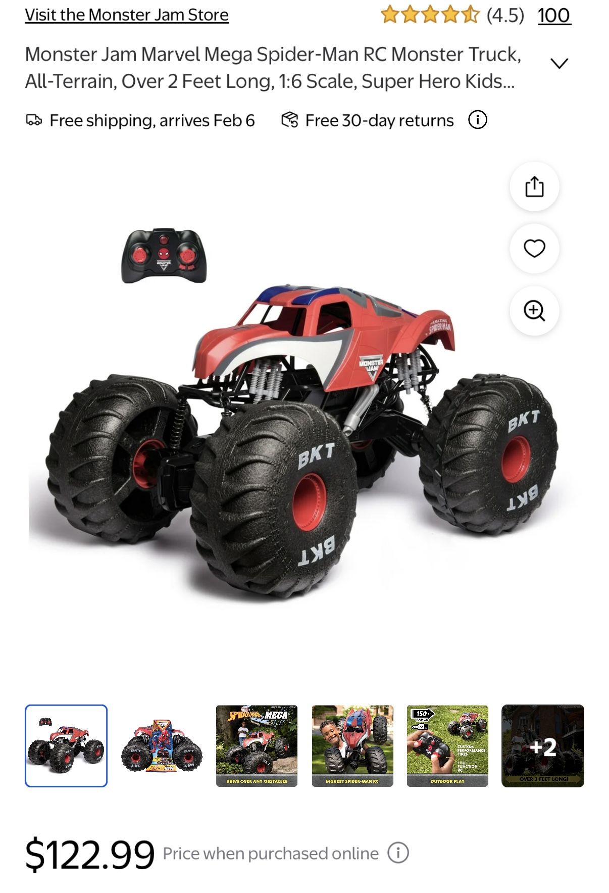 Monster Jam Marvel Mega Spider-Man RC Monster Truck - NEW