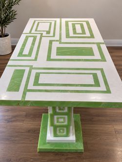 Green and White Geometric Resin Dining Table