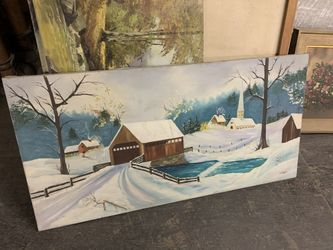 Vintage Winter Christmas Original Painting Winter Snow