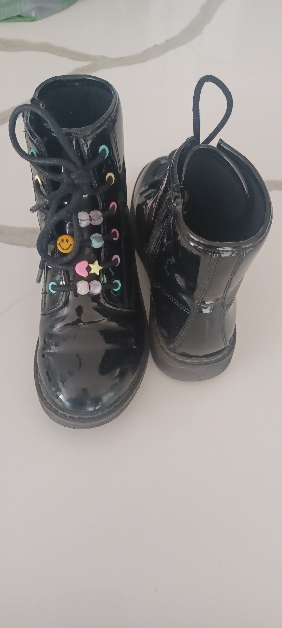 Girls Beaded Lace Up Booties - black