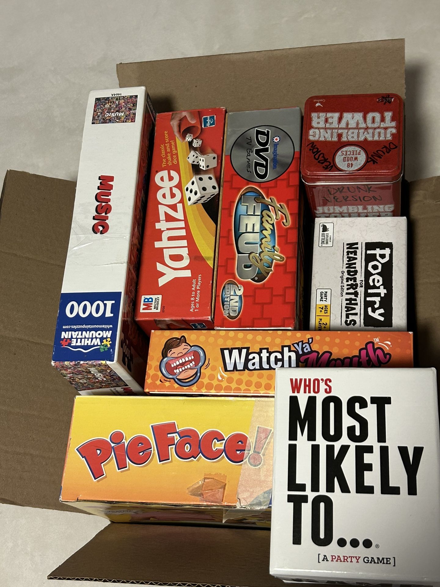 Lot of 8 Games family fun night puzzle pie face drunk jenga poetry for Neanderthals family fued