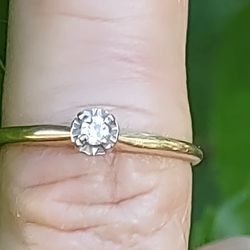 Natural Diamond 14k Yellow Gold Size 6 Promise Ring.5 Point Solitaire Diamond