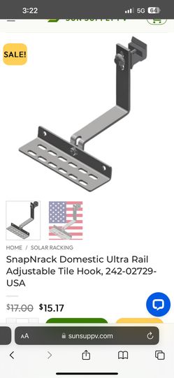 Snapnrack adjustable Tile Hook