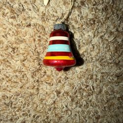 Vintage Festive Red/blue/yellow/White Glass Ornament. Paint is wearing off see pics 
