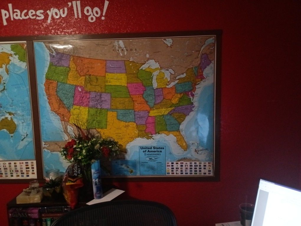 Large US Map And Continents Map