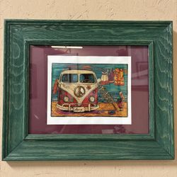 Signed Mexican Popotillo Straw Art VW Bus Beach Scene – Baja Bus