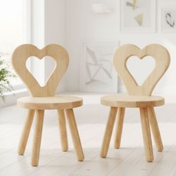 Set of 2 - Kids Wooden Stool with Heart Backrest