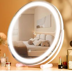 18" Makeup Vanity Mirror with Lights, 3 Color Lighting Dimmable LED Mirror, Touch Control, 360°Rotation, High-Definition Large Round Lighted Up Mirror