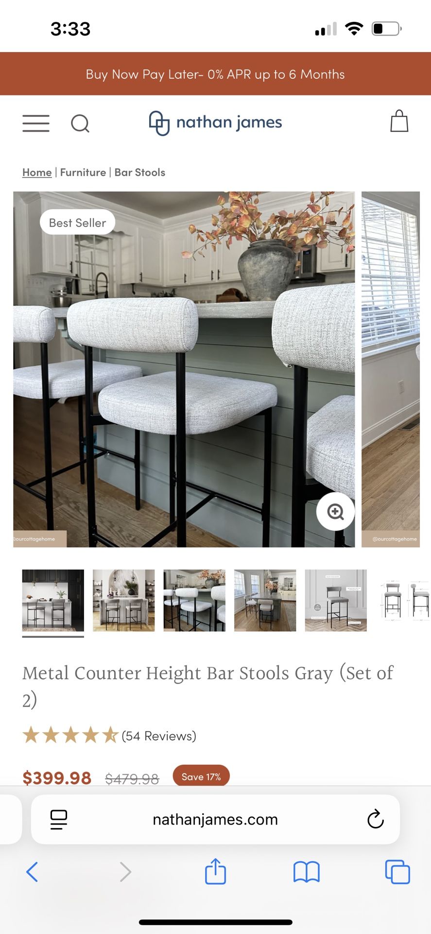 2 New Nathan James Counter Height Bar Stools