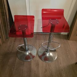 Red Acrylic Adjustable Bar Stool Set