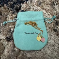 Tiffany & Co. Tiffany 18 Inch Gold Double Heart Pink Necklace