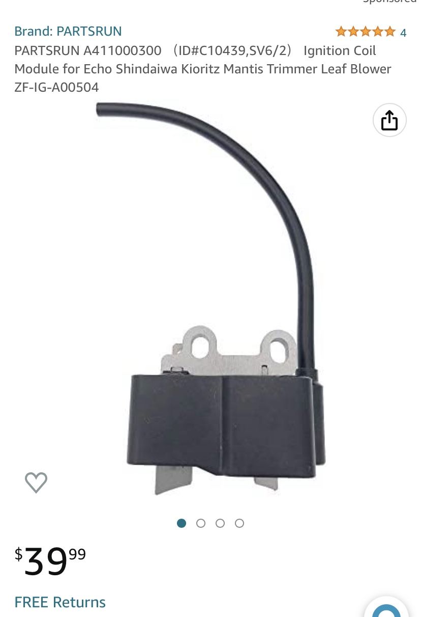 PARTSRUN A411000300 （ID#C10439,SV6/2） Ignition Coil Module for Echo Shindaiwa Kioritz Mantis Trimmer Leaf Blower ZF-IG-A00504