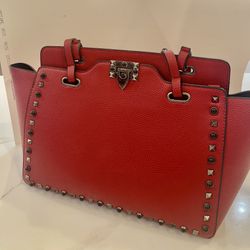 Red Leather Studded Should Bag 