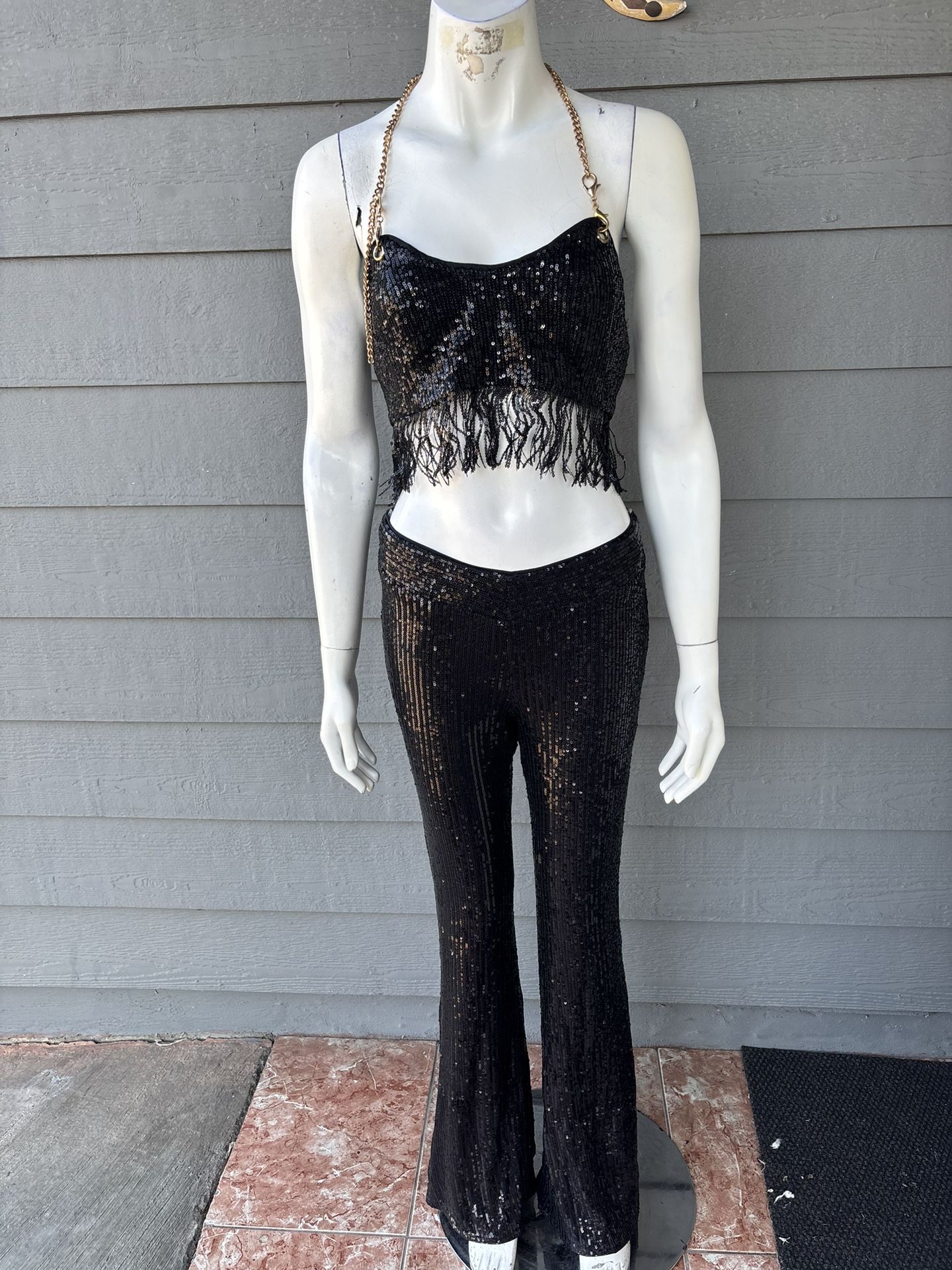 Hera Collection Black Sequin Fringe Jumpsuit