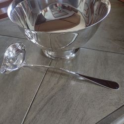 Silver Plate Punch Bowl And Ladle