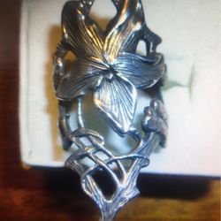 Sterling Silver 925 Cuff Ring With Flower