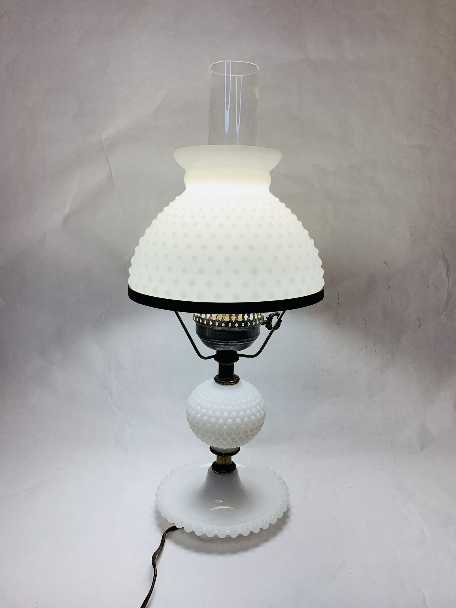Vintage Hobnail Milk Glass Lamp 