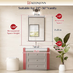 Keonjinn Bathroom Mirrors 24-in W x 36-in H Rectangle Brushed Nickel Framed Wall Mirror