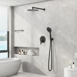 Single-Handle 5-Spray Shower Faucet Handheld Shower Combo Kit with Rain Shower Head in Black with Valve