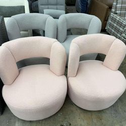 Swivel Barrel Chair with Soft Teddy Fabric, Comfy Round Accent Chair for Living Room ($99/each)